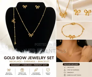 Luxury Gold Bow Jewelry Set for Women – Necklace, Earrings Bracelet