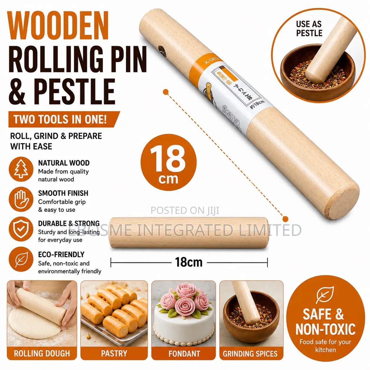 Wooden Pestle and Rolling 18cm