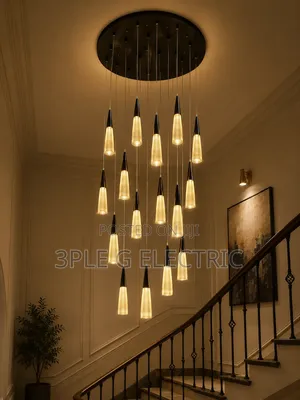 By 15 Drop Black Body Staircase Chandelier