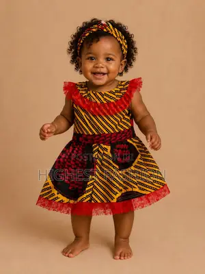 African Wax Print Baby Dress Headband Set