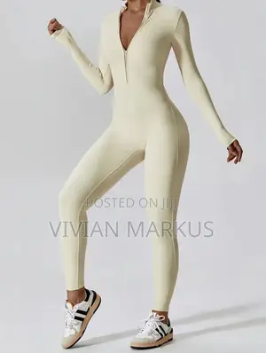 Women Full Zip Long Sleeves Workout Jumpsuit / Casual Gym Bodysuit