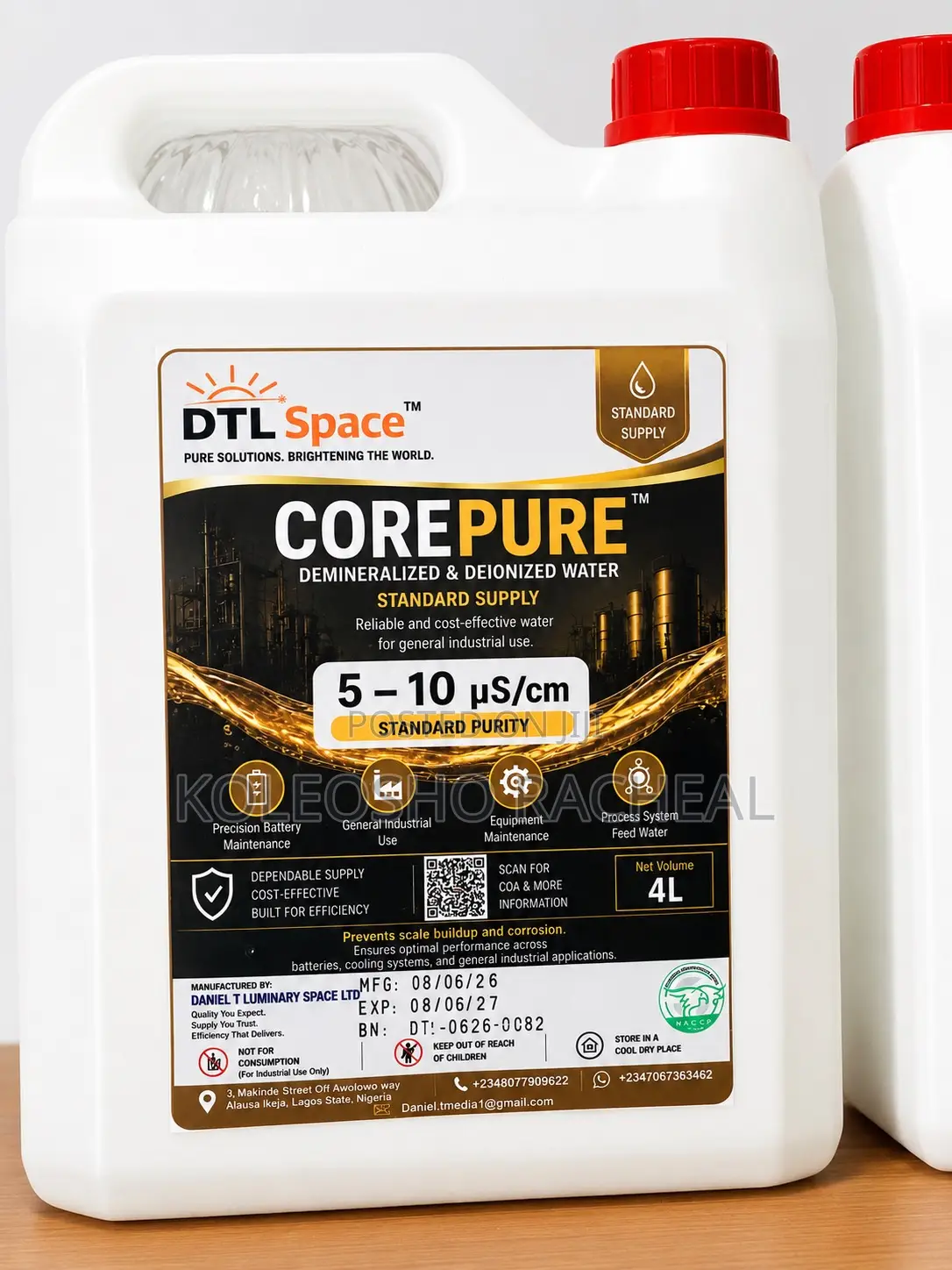 4 L Core Pure Distilled Water Battery Water