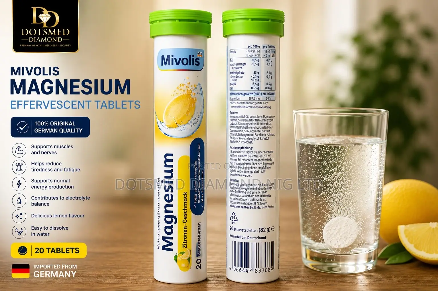 Original German Mivolis Magnesium Effervescent Tablets (20 Tablets)
