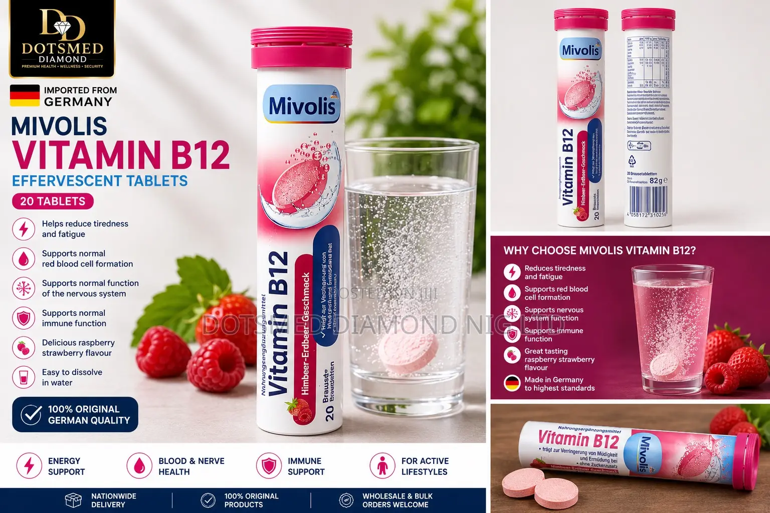 Original Mivolis Vitamin B12 Effervescent Tablets (20 Tablets)