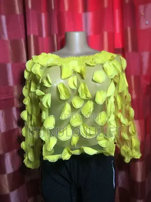 3d Floral Mesh Blouse / Off-Shoulder Sheer Yellow Top