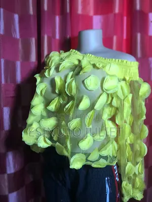 3d Floral Mesh Blouse / Off-Shoulder Sheer Yellow Top