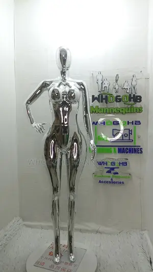 Chrome Silver Female Mannequin Size 12/14 One Hand on Waist