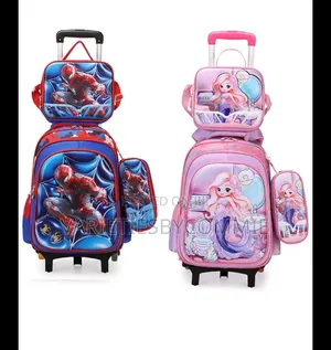 New 3d Leather Fabric High Quality Back to School Bag With Trolley