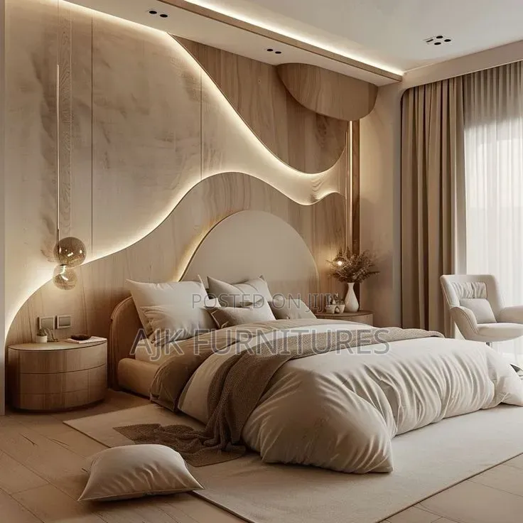 Luxury Modern Bed Frame With Led Wall Panel