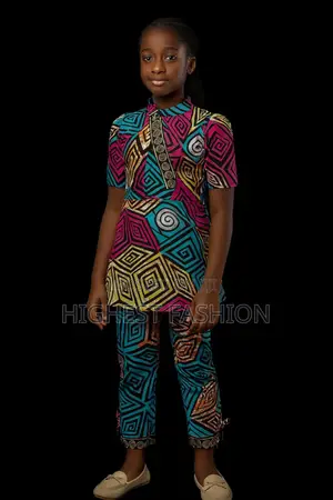 Colorful African Print Two-Piece Outfit for Girls