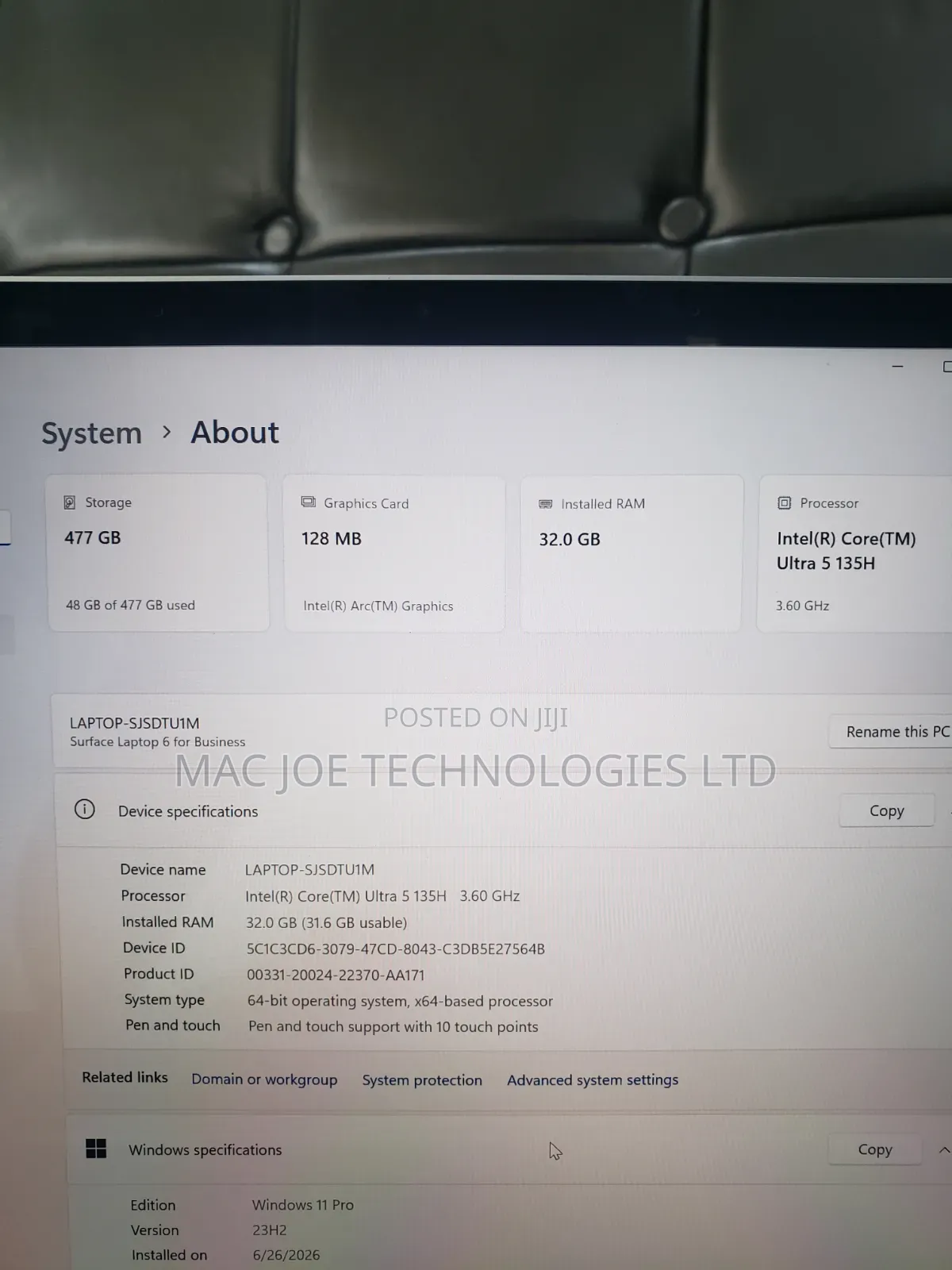 Laptop Microsoft Surface Laptop 6 32GB Intel Core Ultra 5 SSD 512GB