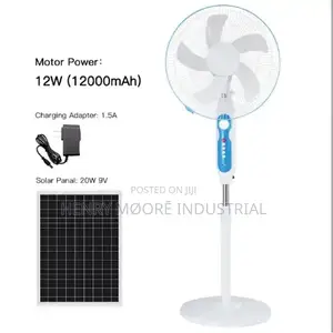 16" Rechargeable Solar Standing Fan With Solar Panel and Bright Bulb
