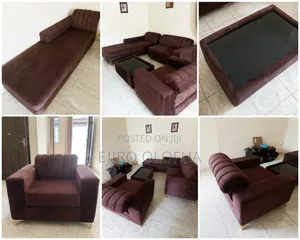 7 - Seater Brown Suede L- Sofa Set for Sale