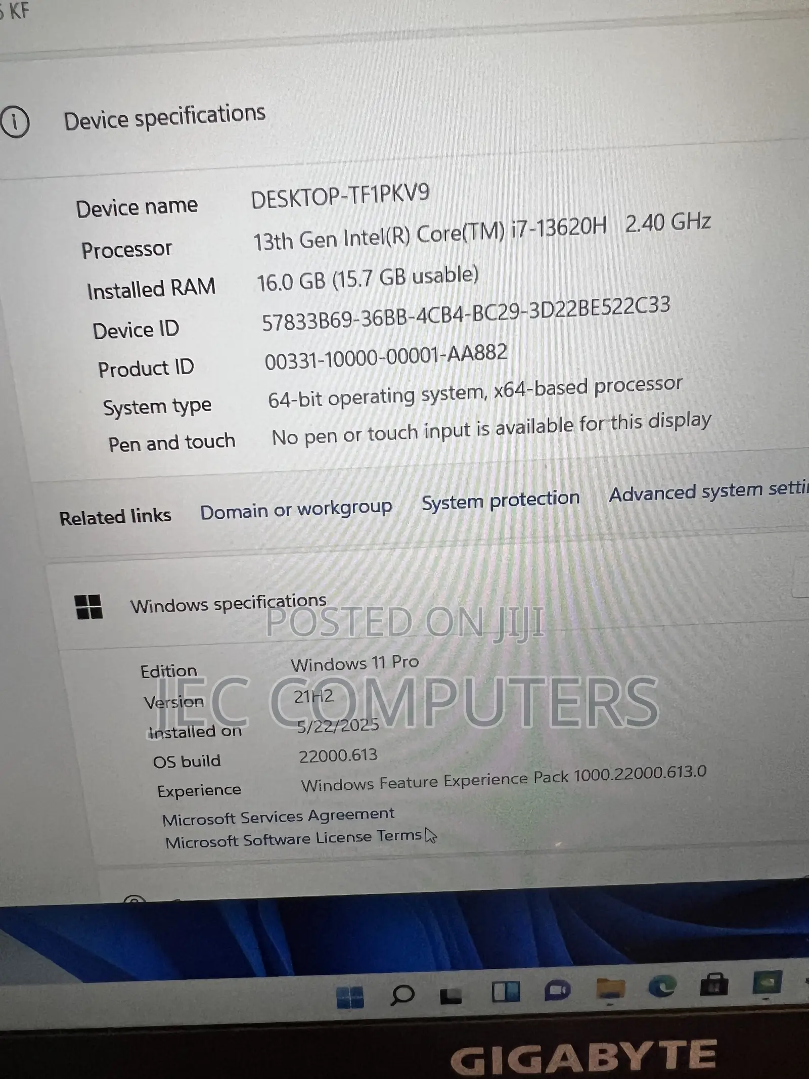 Laptop Gigabyte AORUS 15 16GB Intel Core i7 SSD 512GB