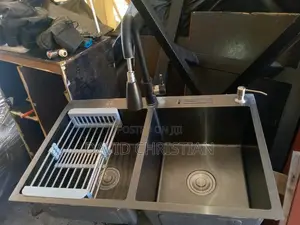 Double-Bowl Kitchen Sink With a Pull-Down Faucet (Mixture Tap)