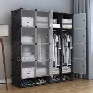 High-Quality 4-Partition Portable Plastic Wardrobe Built-in Shoe Rack