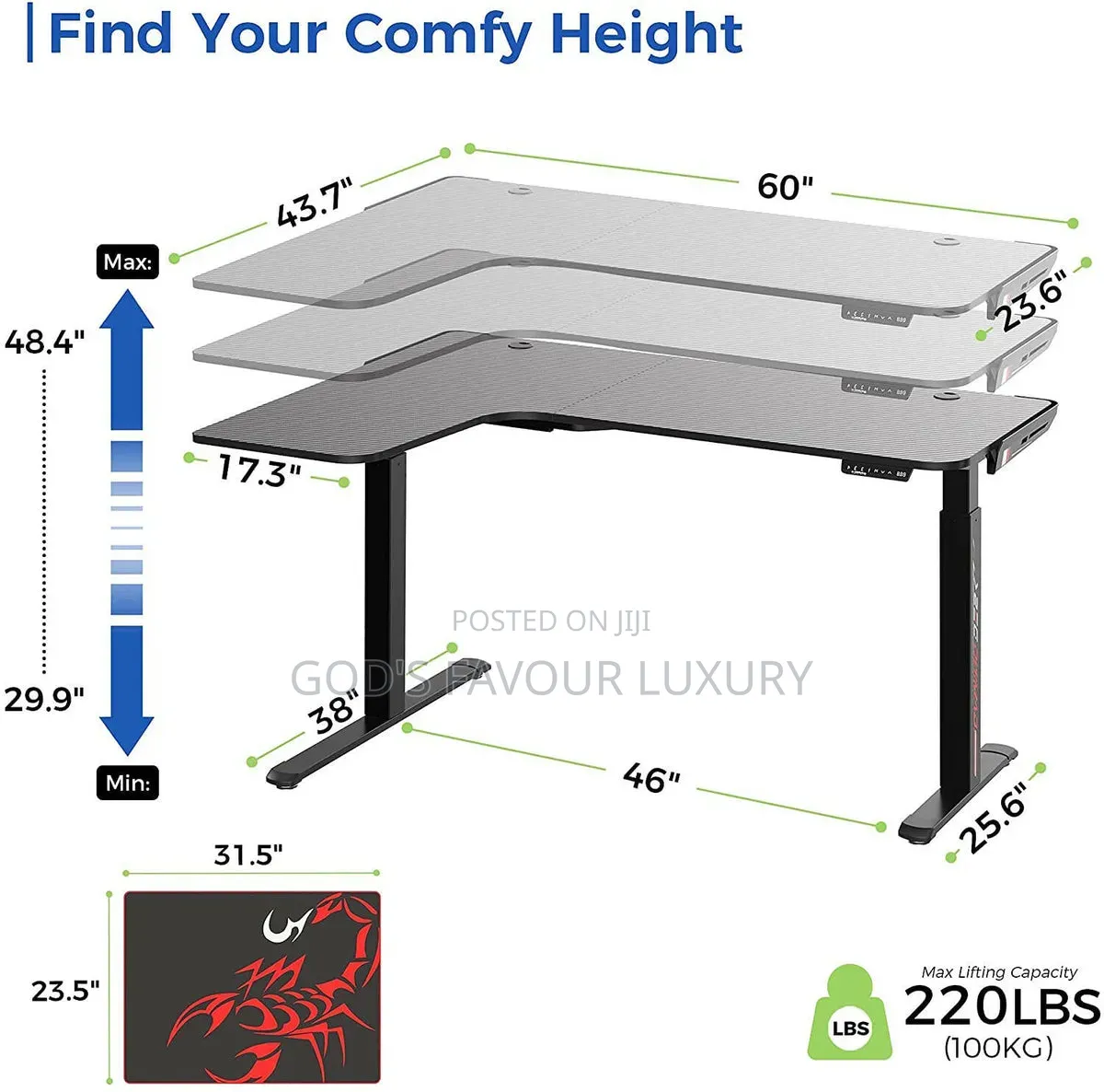 Office L Shape Electric Adjustable Desk