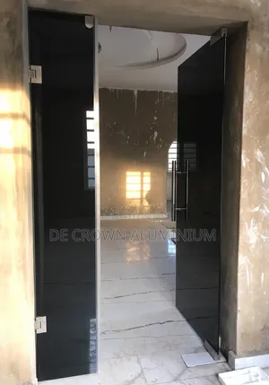 Premium Black Tempered Glass Swing Door With Floor Spring
