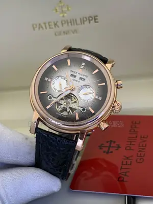 Quality Luxury Patek Philippe Rose Gold Black Leather Strap