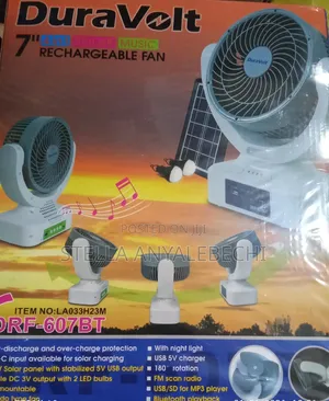 7" 4 in 1 Rotable Rechargeable Table Fan + 2 Bulbs