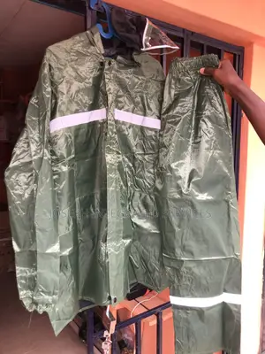 Olive Green Rain Suit Set Features Reflective Safety Strips