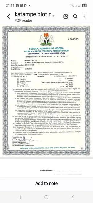 2.13 Hectares C of O Katampe Main