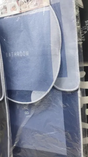 3 Piece Blue Bathroom Mat Set