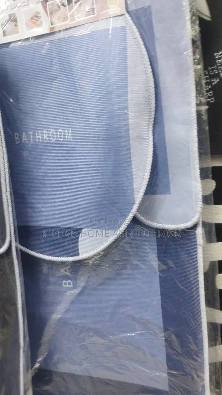 3 Piece Blue Bathroom Mat Set