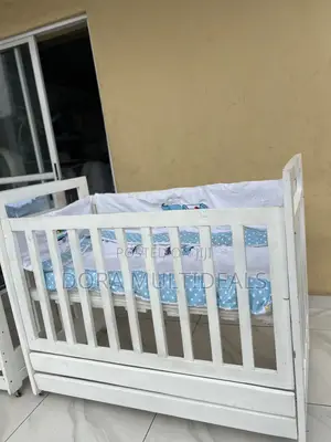 Imported Wooden Baby Crib With Mattress, Bumper, Tires and Bed Cover
