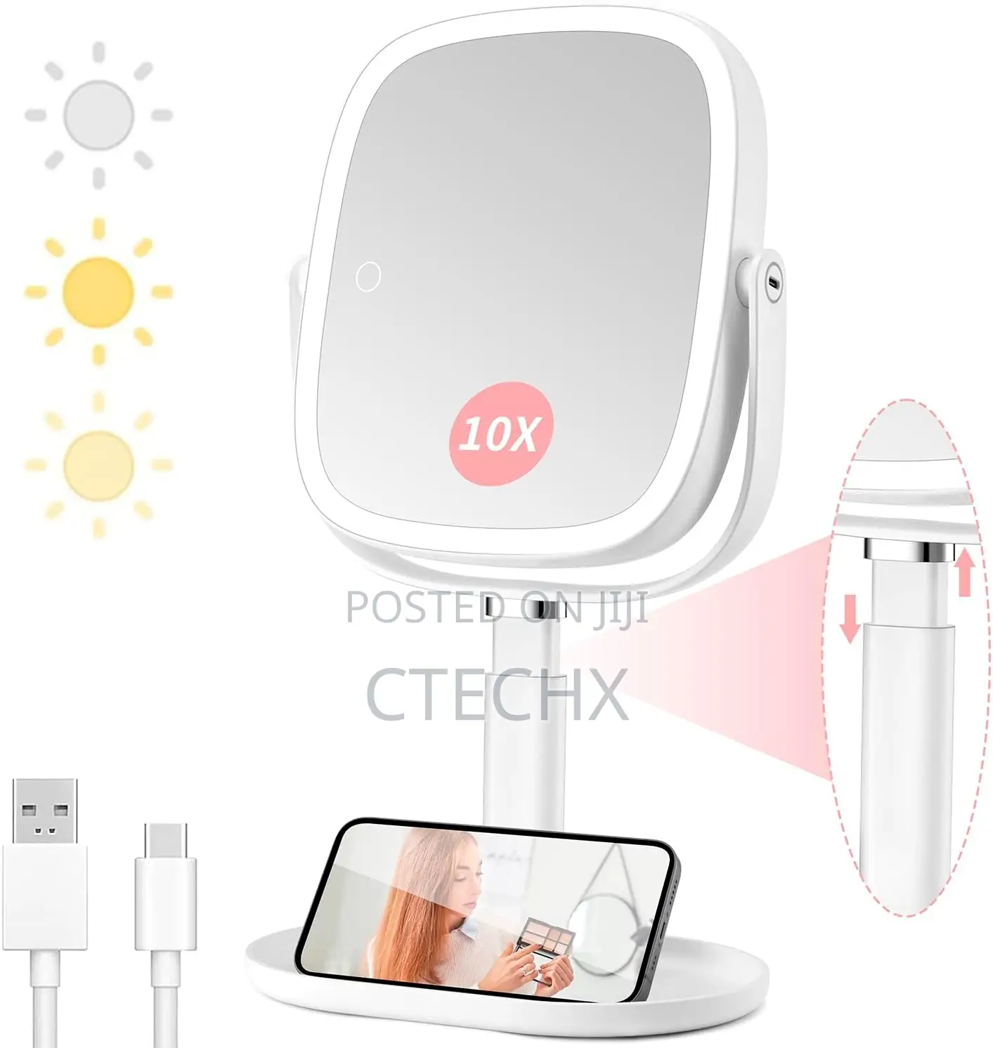 Magnifying Mirror With Light, Large 1x/10x Makeup Mirror, Rechargeable