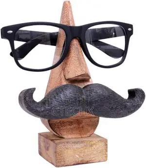 Hand Carved Wooden Eyeglass Holder With Moustache