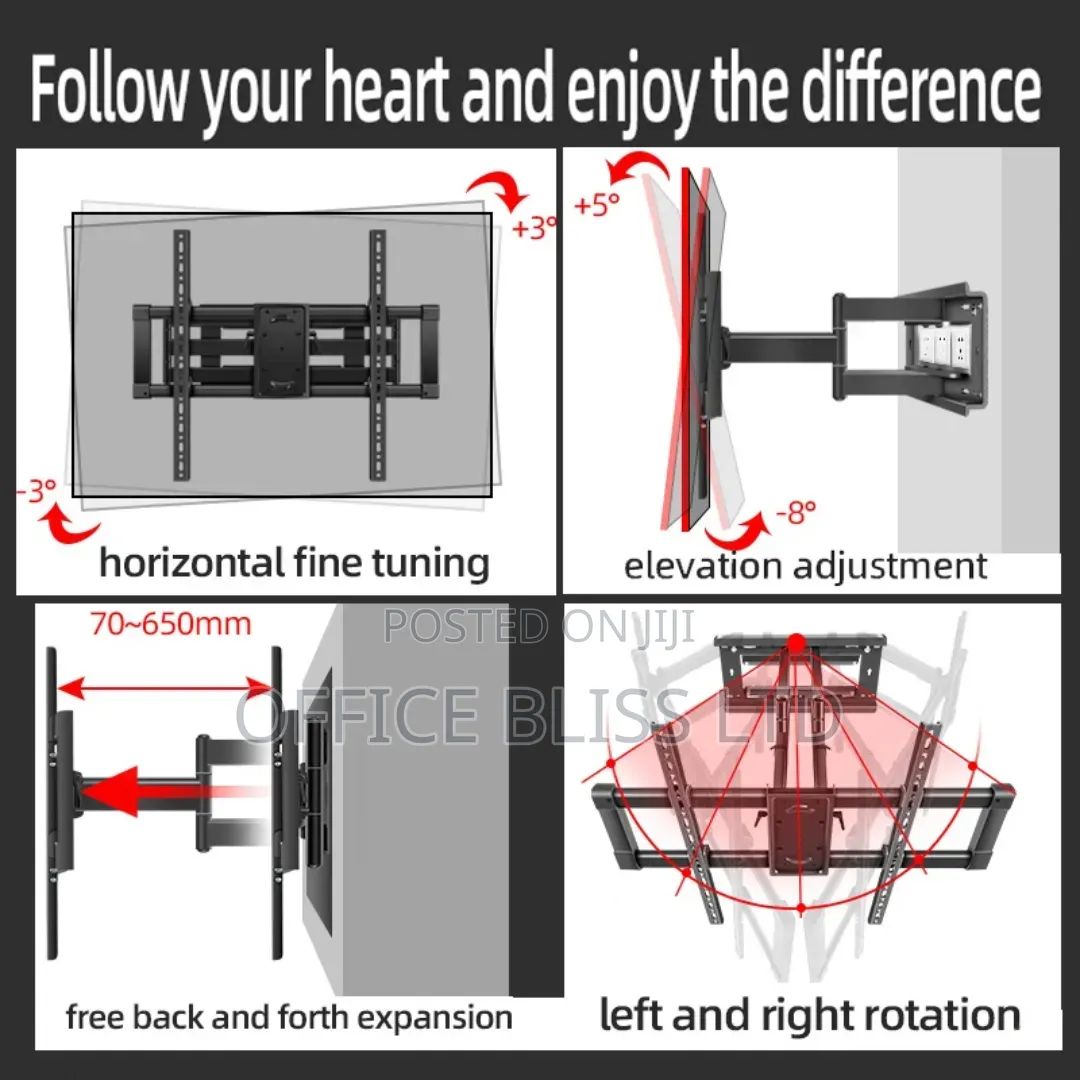 Cold Rolled Steel Full Motion Tv Wall Mount Bracket 55" - 100"