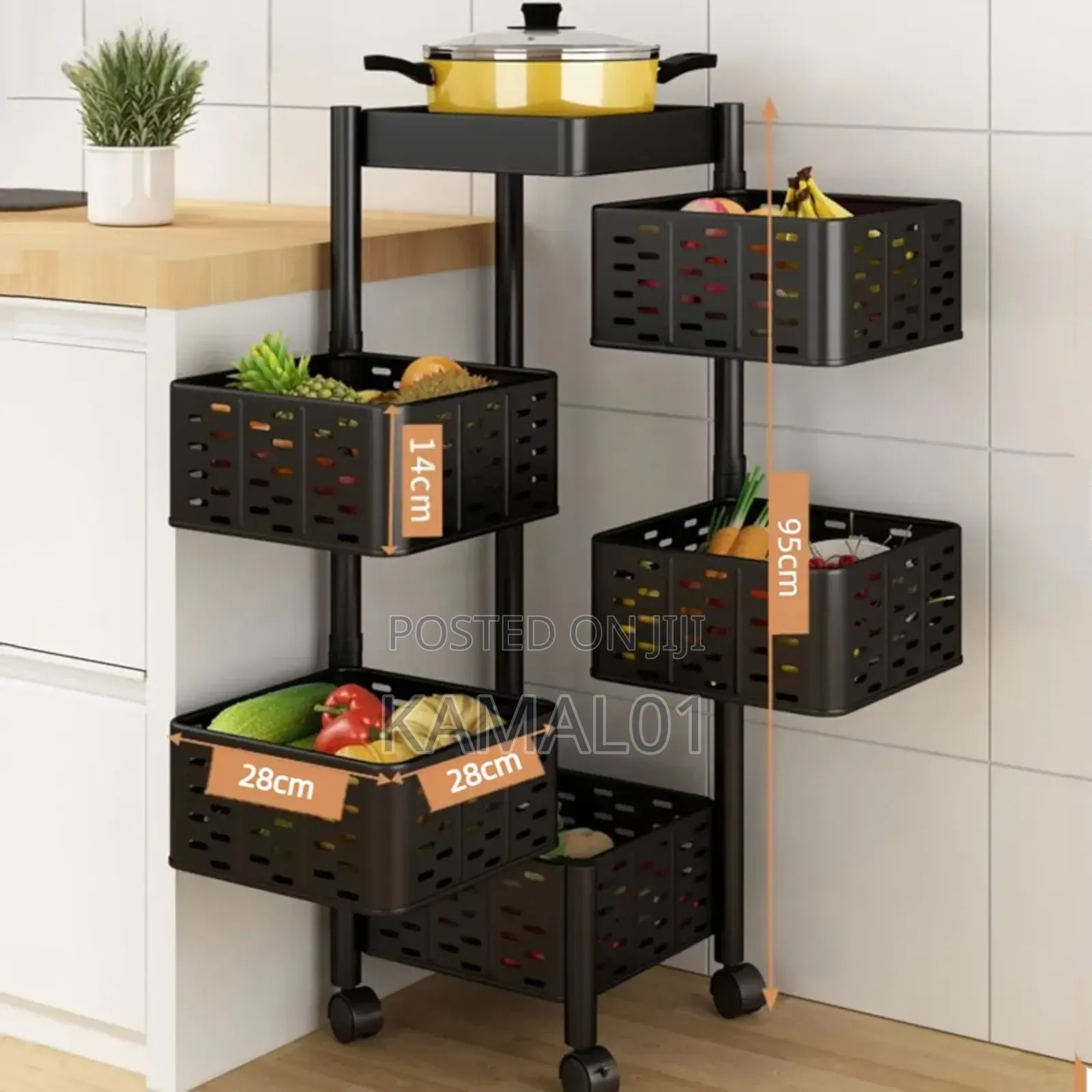 360° Rotating Kitchen Shelf, Mobile Storage Trolley
