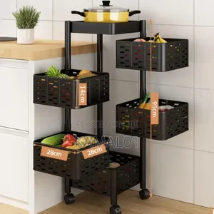 360° Rotating Kitchen Shelf, Mobile Storage Trolley