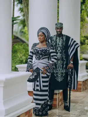 Luxurious Aso-Oke With Beaded Embroidery for Couple