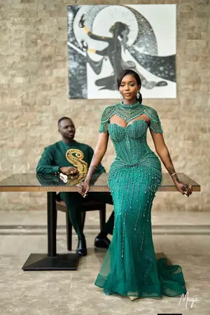 Luxury Emerald Green Beaded Reception Dress