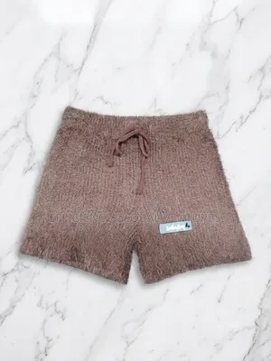 Ladies Luxury Fuzzy Knit Shorts - Brown / High-waist Cozy Shorts