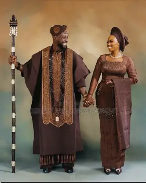 Elegant Metallic Brown Yoruba Bridal Dress