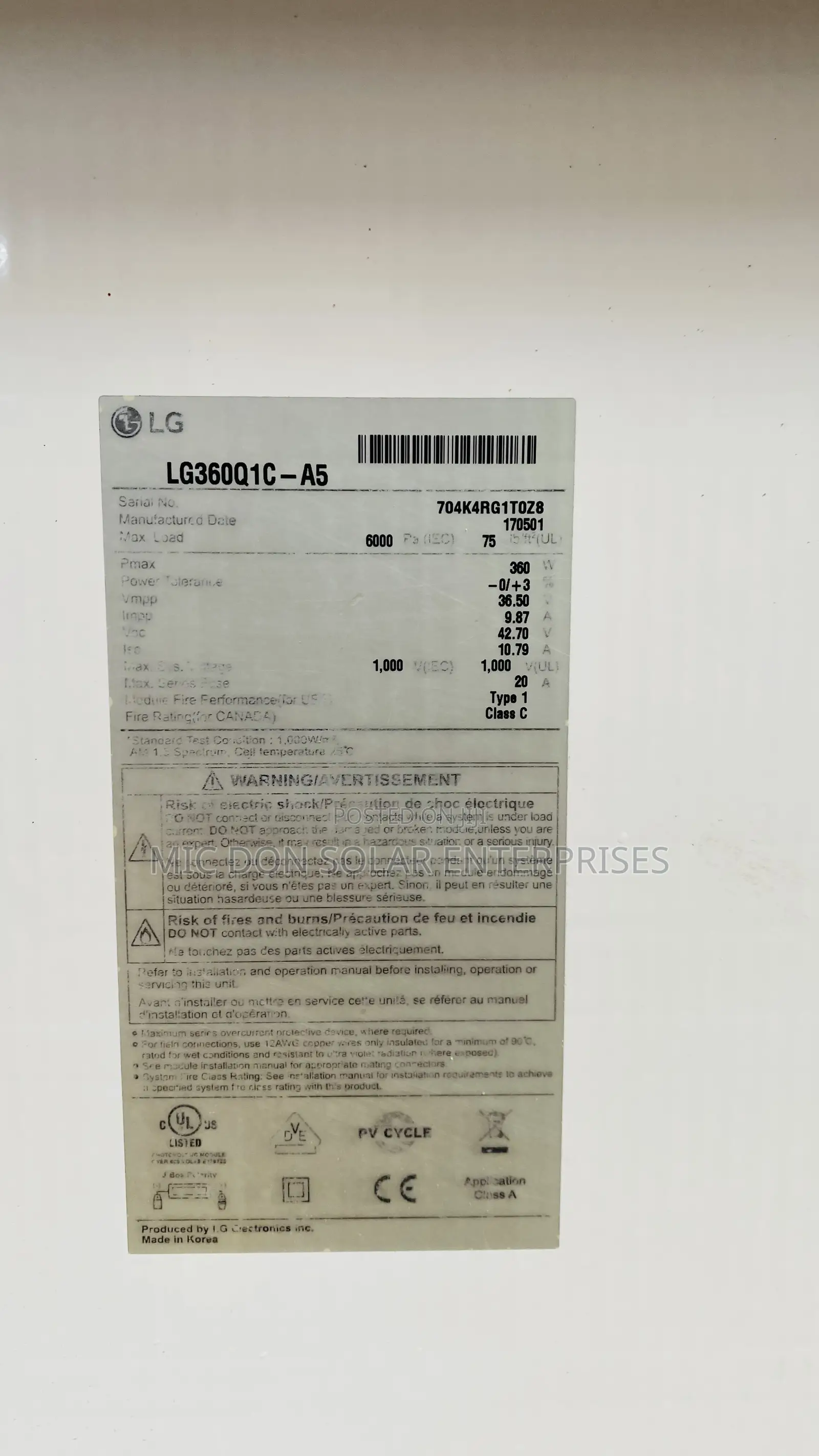 Lg 360w Solar Panel