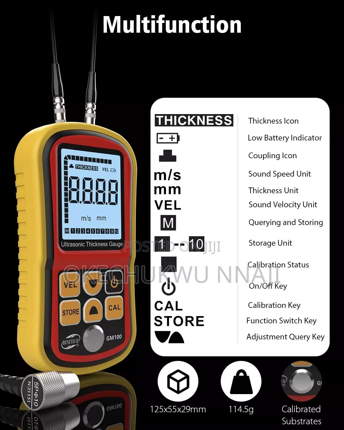 Gm100 Digital Ultrasonic Thickness Gauge Meter, Range 0.047 to 8.85in,
