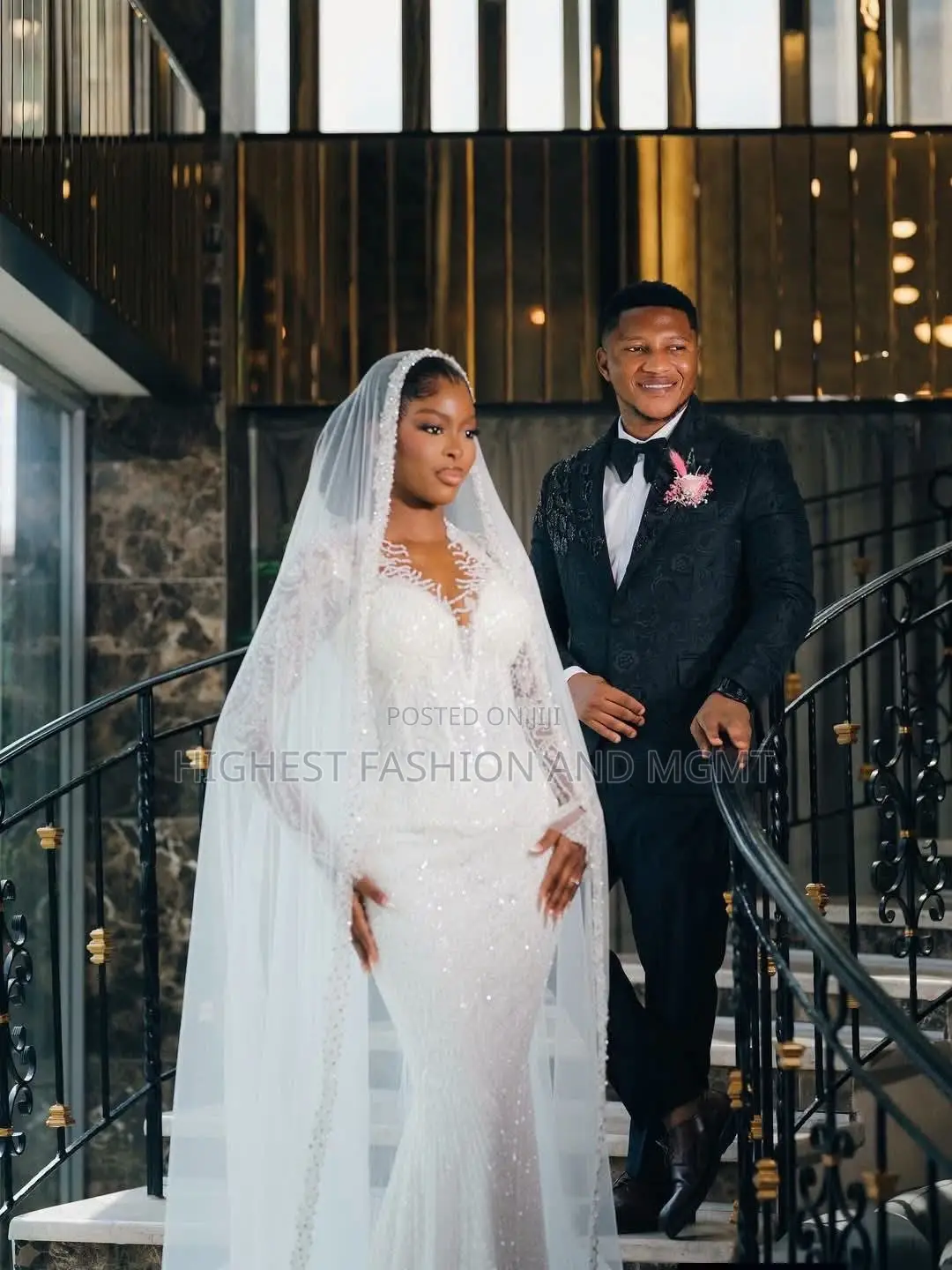 Luxury Sequined White Wedding Gown