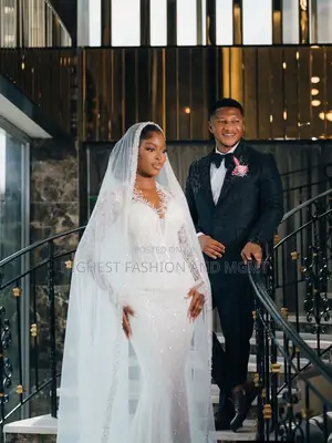 Luxury Sequined White Wedding Gown