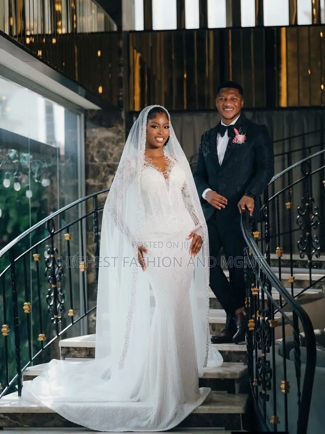 Luxury Sequined White Wedding Gown
