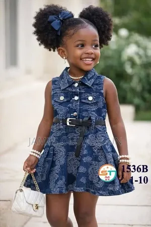 Unique Denim Gown With Belt Size: 1-7years