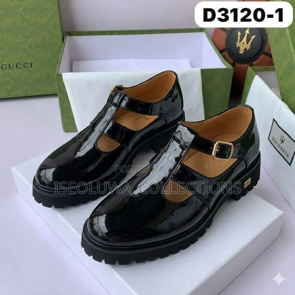 Luxury Black Glossy Buckle Strap Loafers