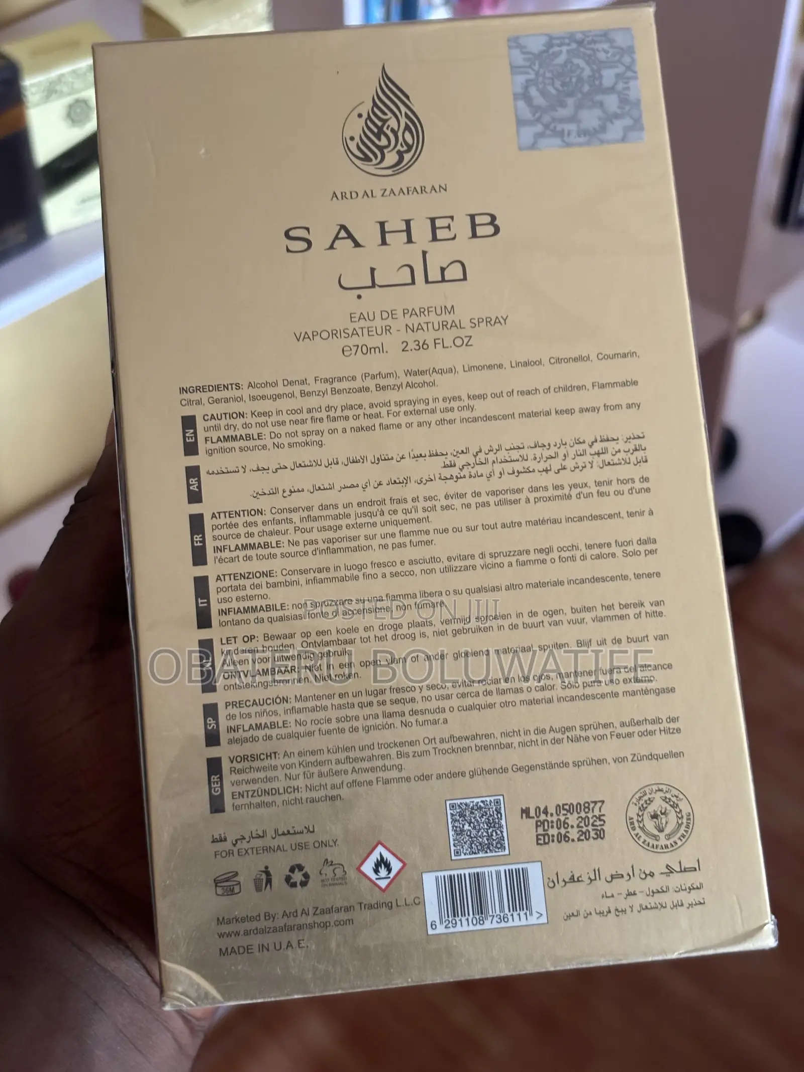Ard Al Zaafaran Saheb Eau De Parfum 70ml