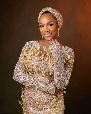 Premium Gold Crystal Bridal Dress + Turban Set