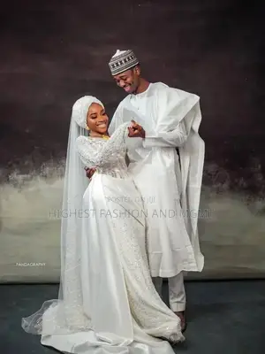Elegant Arewa Engagement White Couple Attire