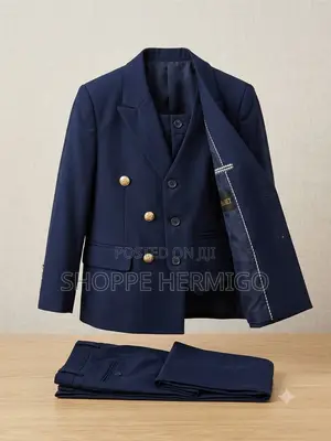 Luxury 3-Piece Navy Blue Boys' Suit Set With Garment Bag (Age 3-4)