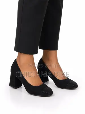 Black Suede Block Heel Shoes With Glitter Toe– Size 12 (Uk 10 / Eu 43)